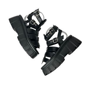 New Faux Leather Ankle Strap black buckle Chunky Platform fisherman sandals
